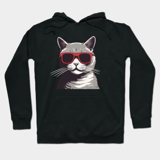 Gray Cat with Shades, Love Cats Hoodie